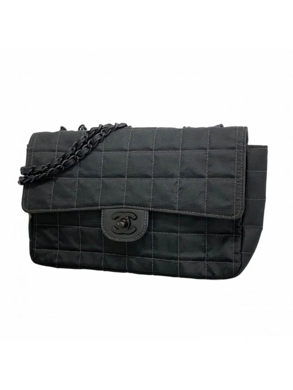 ★SOLD★ Chanel Shoulder Bag New Travel Nylon Black Silver - Picture 1 of 10